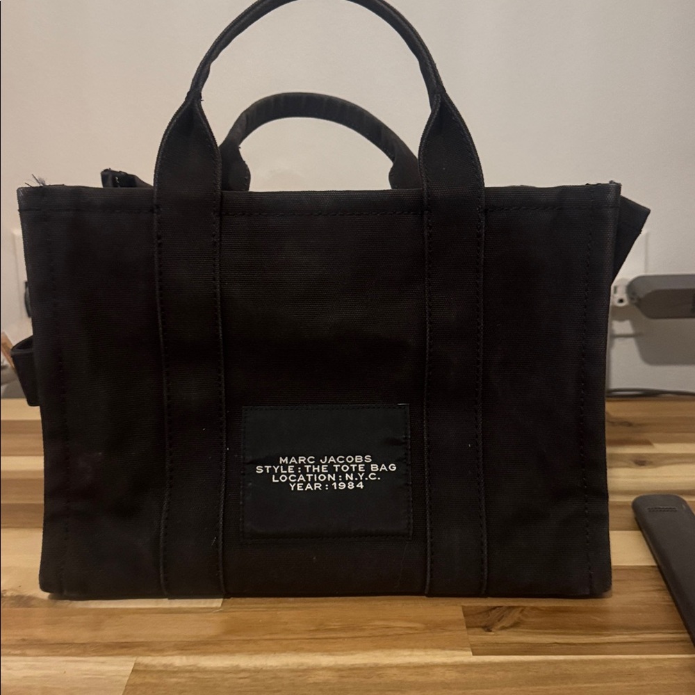 Marc Jacobs Black Canvas Tote with White Logo FIRM on price. - Picture 4 of 8